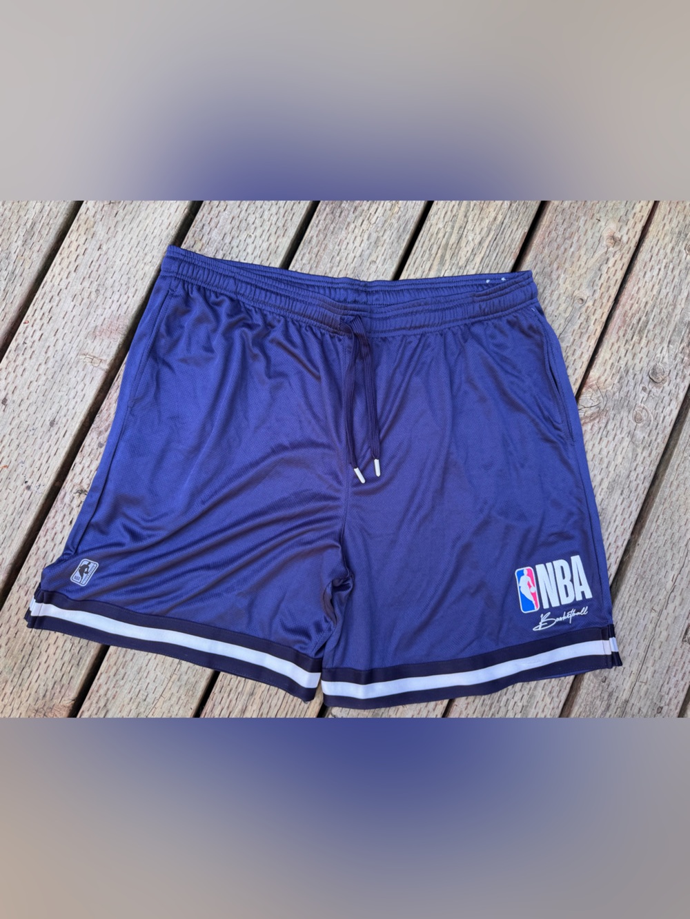 NBA Men’s Navy Athletic Basketball Shorts with White & Black Stripes